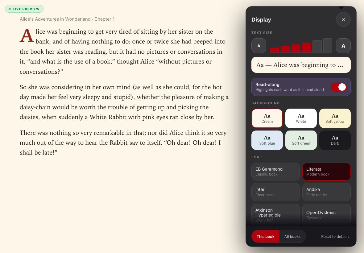 reader-settings screenshot
