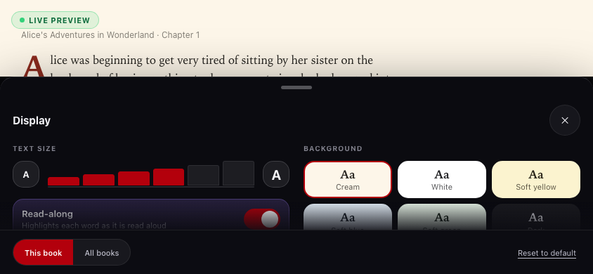 reader-settings screenshot