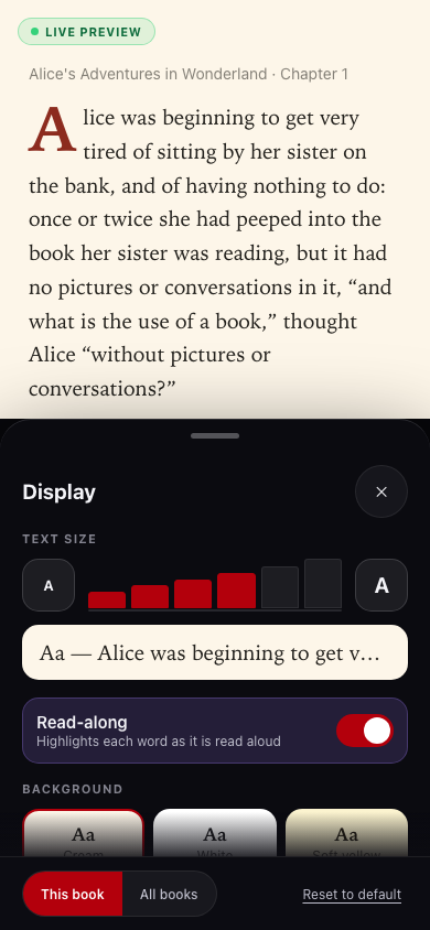 reader-settings screenshot
